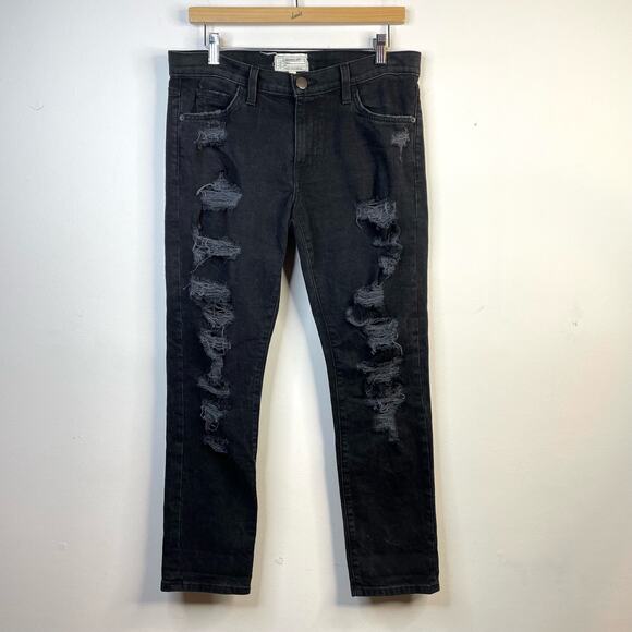Current Elliott The Fling Black Tattered Ripped Slim boyfriend jeans womens 27 - Picture 2 of 11